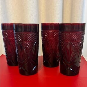 Set Of 4 “Antique Ruby” Red Tumblers Cristal D’arques-Durand